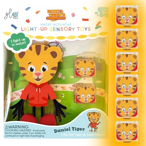 Glo Pals x Daniel Tiger's Neighborhood Water-Activated Bath Toy with 6 Reusable Light-Up Cubes for Sensory Play (Cubes with Character)