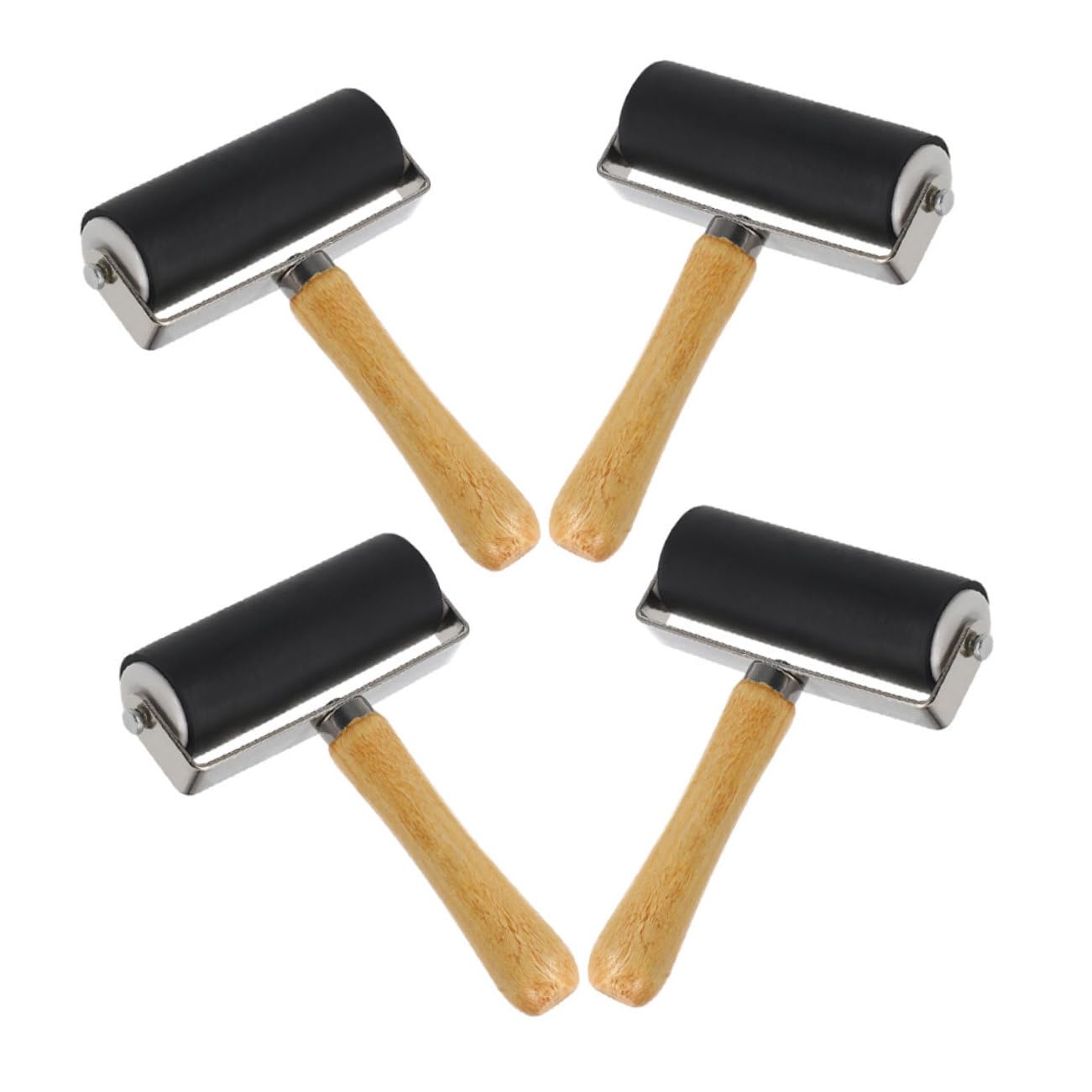 Rodillo Brayer de Impresión Negro, 4 Piezas, Mango de Madera