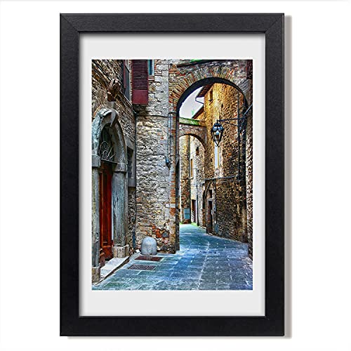 Tableau peinture photo rues italiennes sous cadre en bois 20x30 cm Tulup décoration murale moderne