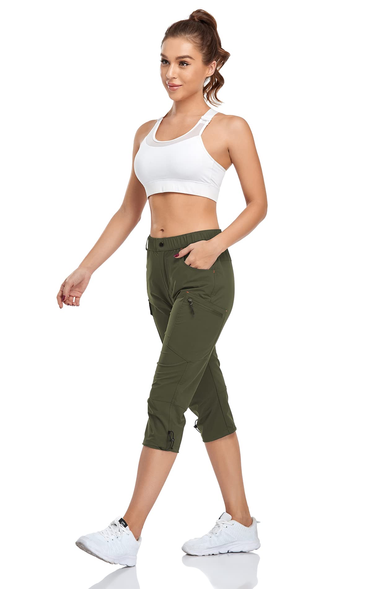 GymBrave Pantaloni Trekking Donna Cargo Capri 3/4 Estivi Leggeri Asciugatura Rapida con Tasche Zip Campeggio All'Aperto