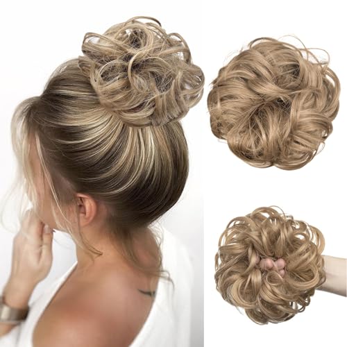 Mtuihfo Messy Bun Hair Piece Wavy Curly Messy Bun Scrunchie Thick Tousled Hair Pieces for Women Girl(Natural Gold