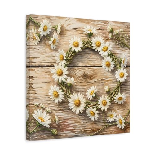 Tableau marguerites de style rustique au-dessus de la cheminée du salon
