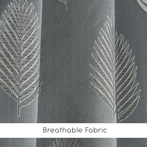Image of FRESH FROM LOOM Premium Anti-Wrinkle Curtains | 5 Feet | 80% Sun Block | Elegant Jacquard Fabric for Doors & Windows, Luxury Curtain (5ft, Grey Leaf, 2pc Set)