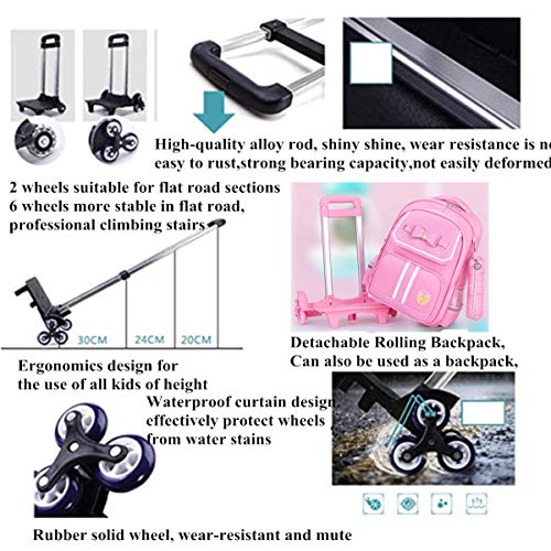 Bowknot Kids Girls Rolling Backpack Cute Carry-on Luggage with Wheels Trolly BookBag for School-6 Wheels4