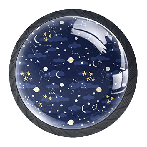 Modèle de planètes étoiles Boutons d'armoire 4 pièces Boutons de meubles ronds Poignées de tiroir 1,37 pouces