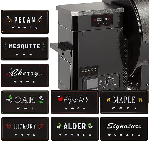TiciKim Pellet Hopper Magnet Labels Flavor Tags for Smoker Wood Pellets, Matte Finish Design, Pellet Smoker Grill Accessories Outdoor Waterproof Grill Guide Pellets Markers (9 Pack)