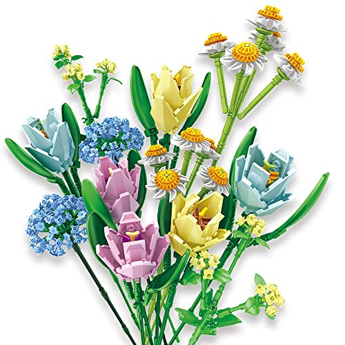 Flower Bouquet Building Kit 2021, Tulips Building Blocks Sets BotanicalÂ Collection Creative Project for Adult Home Decoration Compatible with Lego for Age 6+ (837 Pieces)