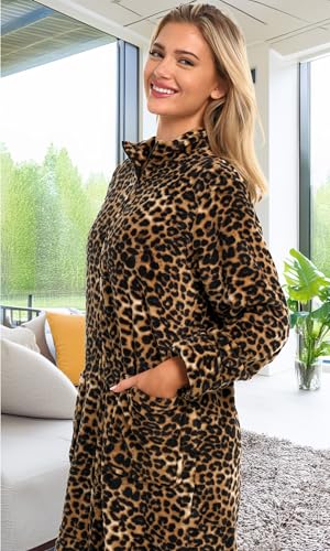 Image of Alexander Del Rossa Long Zip Up Robes, Plush Zipper Robes for Plus Size, Housecoats Zipper Front