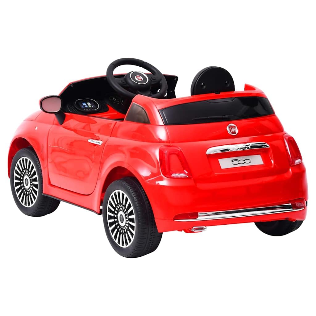 Samochód elektryczny dla dzieci Fiat 500 czerwony z muzyką, diody LED, pas bezpieczeństwa, silnik 30 W, dla dzieci w wieku 3-6 lat, do użytku wewnątrz i na zewnątrz, prezent, trwałe tworzywo