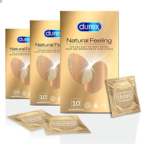 Durex Natural Feeling Kondome – Latexfreie Kondome für ein natürliches Haut an Haut Gefühl – 30er Pack (3 x 10 Stück)