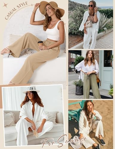 Image of UMIPUBO Womens Linen Pants Flowy Palazzo Wide Leg Pants | Casual Pants,High Waisted Drawstring Trousers,Drawstring Elastic Waist Trousers,Summer Beach Vacation Pants