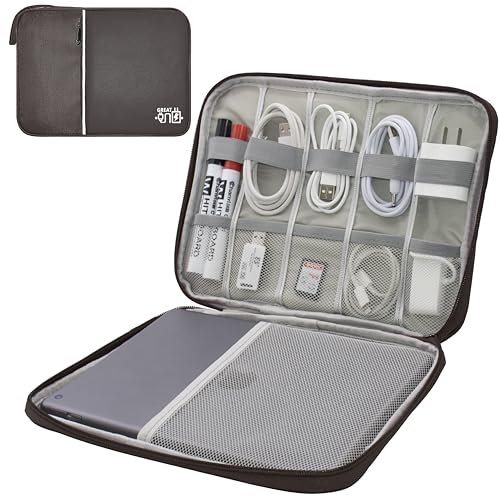 Image of Electronics Organizer,Travel Cord Organizer Pouch, Portable Cable Organizer Bags, Waterproof Electronic Accessories Storage Case for Cables, Cords, Charger, Phone (Single Layer-Large-Brown)