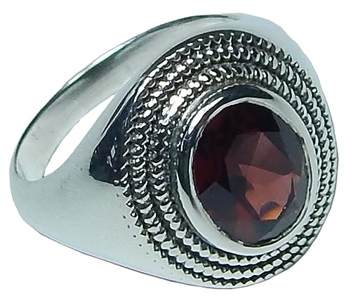 Image of 925 Sterling Silver Gemstone Ring Garnet Oval Faceted Ring Jewelry Vintage Silver Ring Statement Ring Beautiful Ring Gift For Her Designer Ring