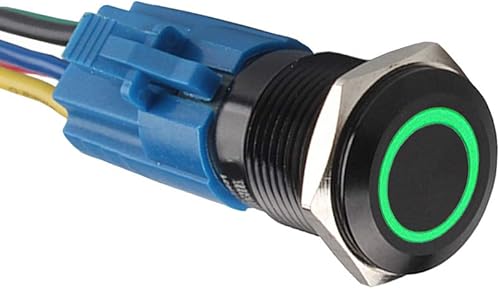 Conexión a corriente con interruptor a botón con luz LED E Support de metal con forma ojo de ángel para autos de 16mm 12V 3A, Verde