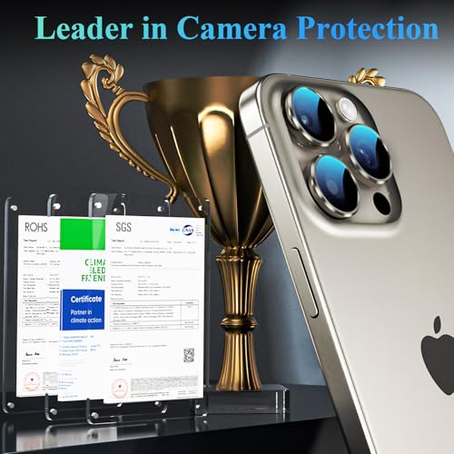 YWXTW Camera Lens Protector for iPhone 16 Pro/iPhone 16 Pro Max, [1 Step Installation Tray] Tempered Glass Screen Protector Metal Individual Camera Cover Accessories (Natural Titanium-2Pack) — view 2