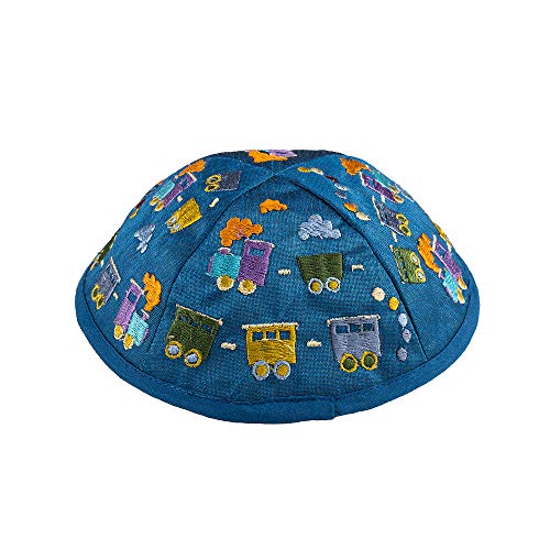 EMANUEL Yair Kippah for Kids Multi-Color Train Embroidery Yarmulke for Children4