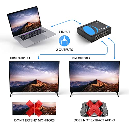 Image of OREI HDMI Splitter 1 in 2 Out - Ultra HD 4K @ 30Hz, HDCP, 3D & Full HD 1080P Support for Xbox, PS4, Blu-ray, HDTV - Adapter Included (Pack of 2)