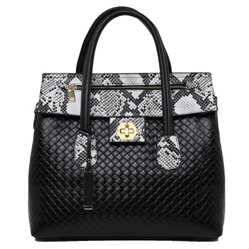 Genuine leather cowhide women's handbag large capacity snake pattern woven pattern detachable shoulder strap tote bag storage bag