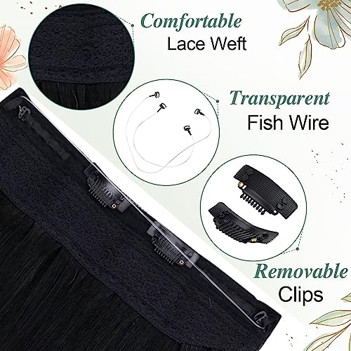 Easyouth Invisible Wire Human Hair Extensions Black Wire Hair Extension Human Hair Jet Black Secret Fish Line Hair Extensions Real Hair Thick Ends for Daily Life 18Inch 80g #1 - Image 3