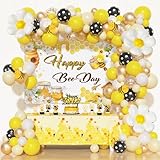 Party Inspo Bee Birthday Party Decorations, Happy Bee Day Themed Party Decor, 103PCs Honeybee Daisy Flower Birthday Supplies Backdrop Balloon Tablecloth Cake Topper Yellow Black Honeycomb