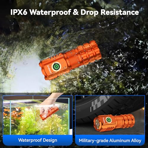XC06 Mini Flashlight Rechargeable,Pocket Flashlight with Magnet,Super Bright Small Compact Flashlight,5 Modes EDC Flashlight for Camping,Emergency. (1, Orange)