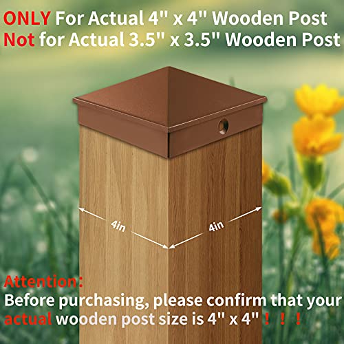Azdele True I.d. 4-1/16" X 4-1/16" Aluminum Pyramid Post Caps Only For Actual/True 4" X 4" Wood Post, Not For Actual 3.5" X 3.5" Wood Post, With Matte Finish Powder Coated Surface(Brown, 4Pack) #TOP1
