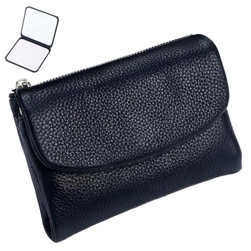 Unisex Pebble Leather Wallet, Genuine Leather Small Coin Purse with Credit Card Holder and Cash Slots(Black)