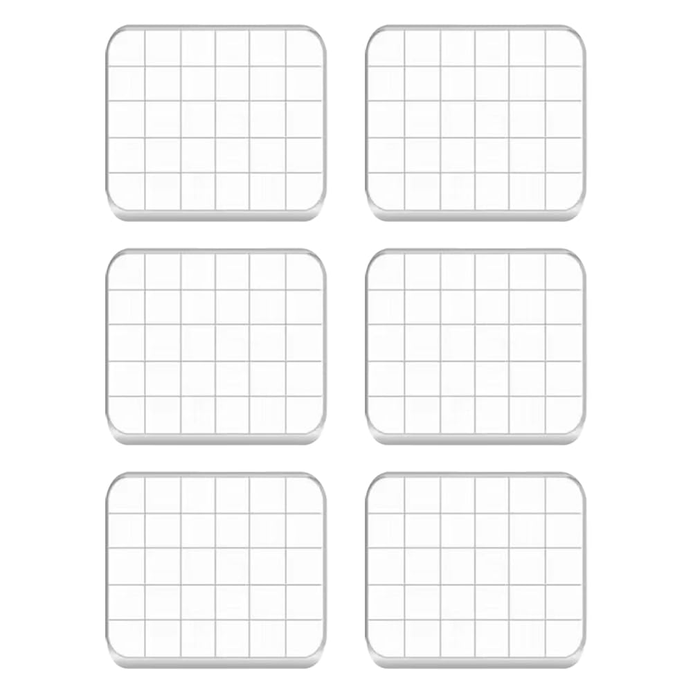 Hugede Clear 6 Pcs Acrylic Stamping Blocks Transparent Stamp Blocks Decorative Square Stamp Blocks Small Craft Stamping Blocks With Grid Lines For Scrapbooking