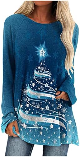 Bilqis Women's Christmas Long Shirts Merry Xmas Trees Graphic Tees Crewneck Sweatshirts Oversized Retro Tops Holiday Outfits