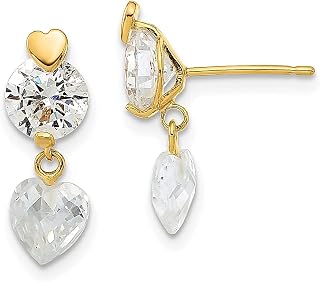 Brincos de ouro amarelo 14 k zircônia cúbica zircônia cúbica zircônia cúbica coração pino pingente lustre brincos amor joias finas para mulheres presentes para ela, Zircônia cúbica