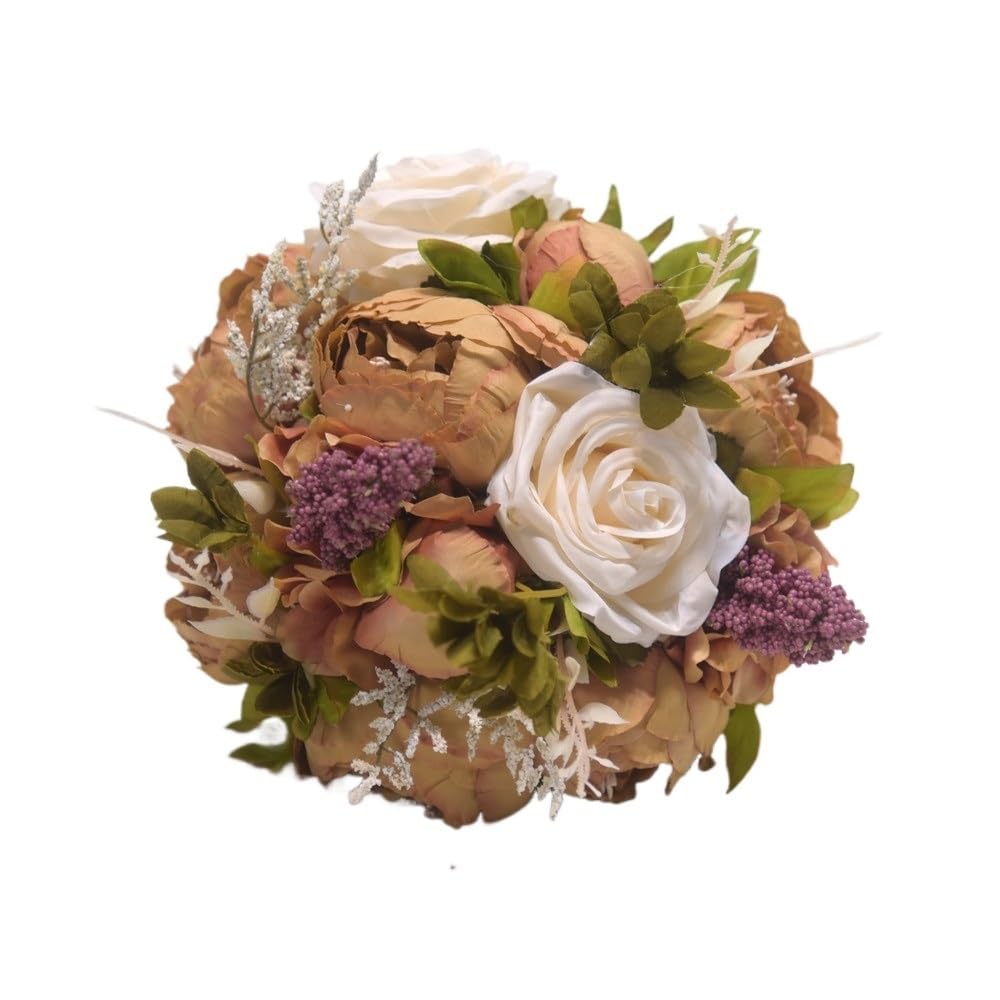 HUFFA Artificial Rose Wedding Bouquet - Elegant Fake Flower Decoration for Bride & Bridesmaids(Coffee)