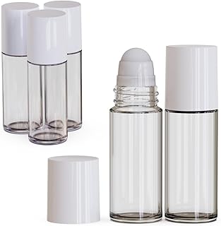5Packs Glass Clear Roller Bottles 30ml/1 Oz Refillable Essential Oil Perfume Roll on Bottles Empty With White Cap