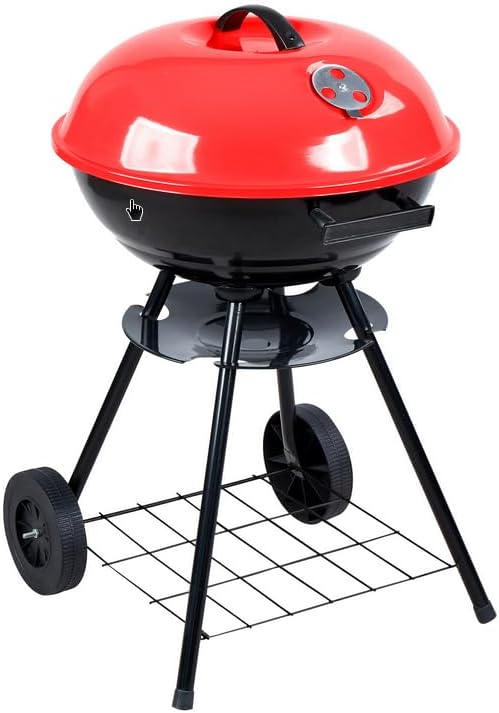 EMPOTEC Barbecue a Carbone BBQ a Sfera in Metallo con Coperchio Ruote e Maniglia per Trasporto Base Raccogli Cenere Griglia Carne 43cm