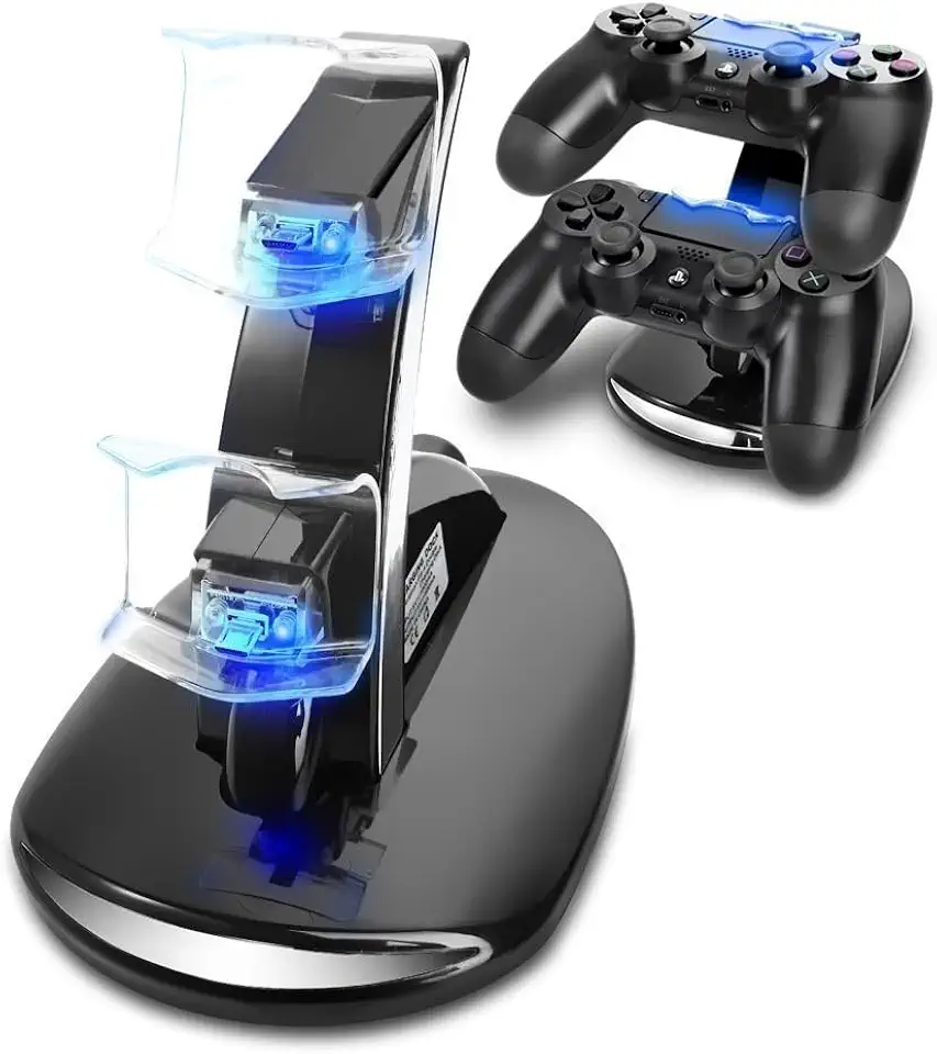 Carregador Duplo para Controle PS4 DualShock 4 | Dock Station com Indicador LED de Carga | Suporte Organizador com Cabo USB | Carregamento Rápido em 2-4 Horas | Base Estável e Compacta