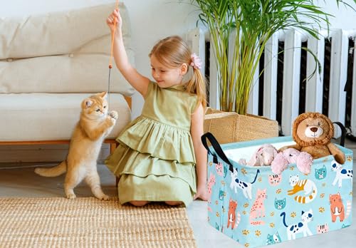 Image of Rec Cats Print Box Hamper Storage Basket Collapsible Organizer Bin Gift Shelf Baskets for Home and Kitchen Storage