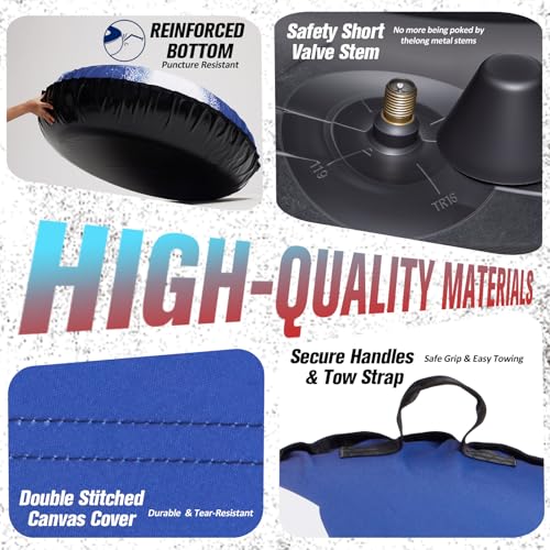 ZEALFEEL Snow Tube, 45'' Rubber Snow Tubes with Commercial Grade Canvas Cover for Kids & Adults, Inflatable Heavy Duty Snow Sled Thickened Hard Bottom with Tow Strap, Sleds Winter Gifts