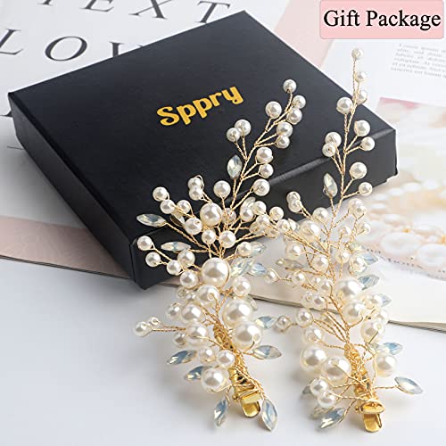 Sppry Wedding Pearl Hair Clips（2Pcs）- Rhinestone Hair Accessories For Bridal Women（Gold) #TOP5