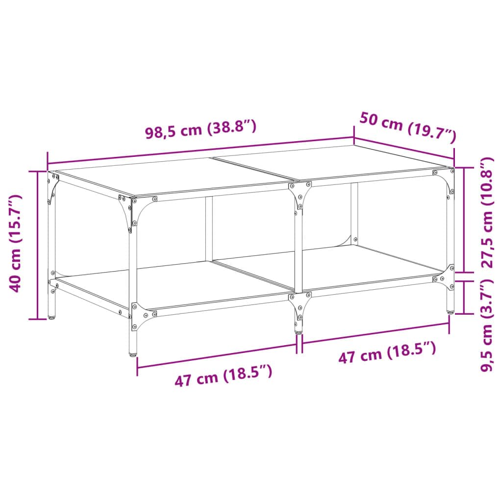 Tavolino da salotto con ripiano in vetro trasparente, 98,5 x 50 x 40 cm, acciaio | Elegante tavolo in vetro per soggiorno e ufficio. Superficie facile da pulire con robusto telaio in acciaio.