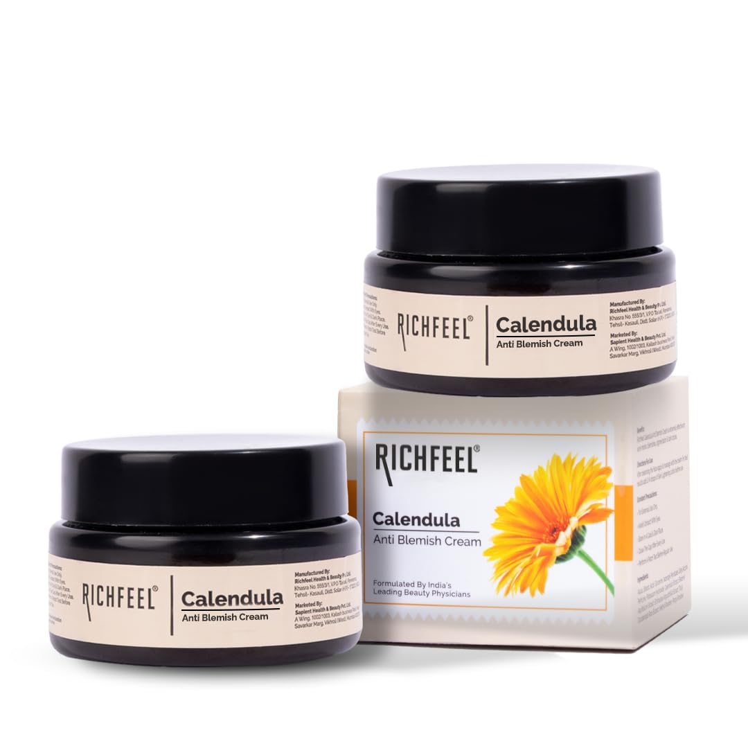 Richfeel Calendula Anti Blemish Overnight Cream | Power of Soothing Calendula & Clinically Potent Echinacea | For Skin prone to Acne, Blemishes & Scars | Physician Formulated 50g – Pack of 2