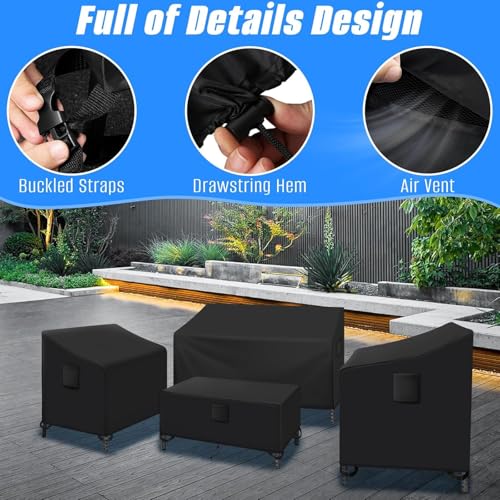 Housse de protection pour table et chaises de terrasse bâche noire extérieure - 6