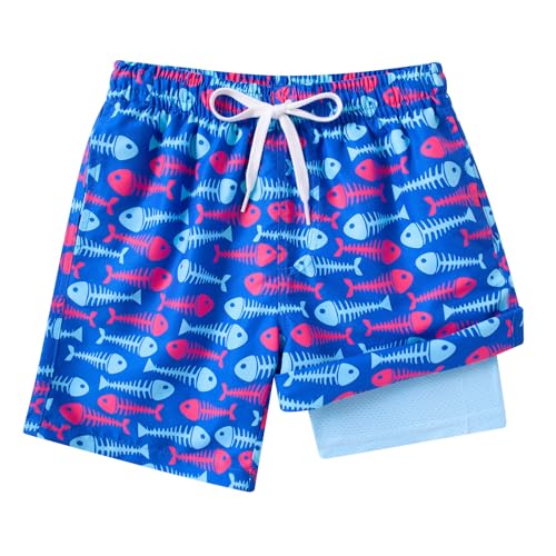 westwolf Youth Bathing Suits Big Boy Fish Bones Swim Trunks Size 18-20T Swim Shorts for Teens Red Blue Swimwear with Pockets Boy Vacation Board Shorts XX-Large