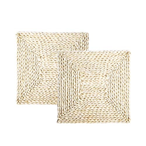 Naturel Paille Tissé Napperon Tampons, Handmade Tressé Sets De Table Résistant à La Chaleur sous-Verres Protection De Table Tampons Anti-Pad De Dérapage Cosse De Maïs Mat-carré 30x30cm(12x12inch) Cover