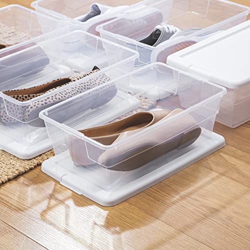 Sterilite 6 Qt Clear Plastic Stackable Storage Bin W/White Latching Lid Organizing Solution, 12 Pack #TOP2