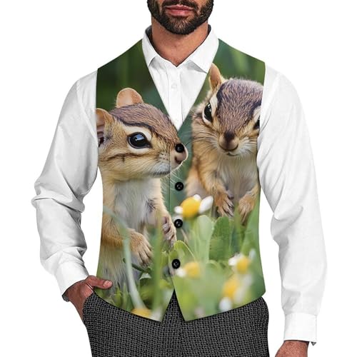 Chipmunks Cute Trendy Vest Suit for Men V Neck Formal Dress Waistcoat Vests Business Slim Fit