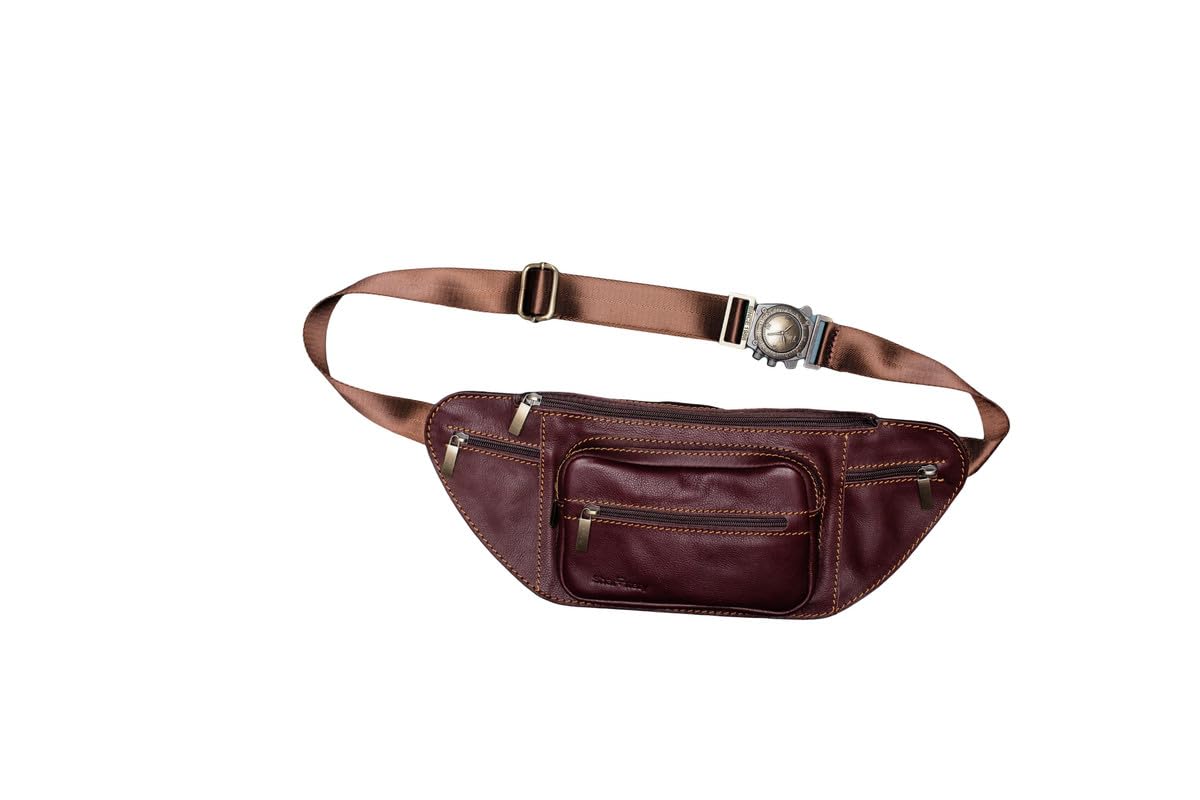 Shantety Leather Fanny Pack Waist Bag - Multi Functional Waterproof Belt Bag with Sturdy Zippers for Men & Women - Perfect for Cycling, Running, Travel & Daily Use | Brown (Bb)