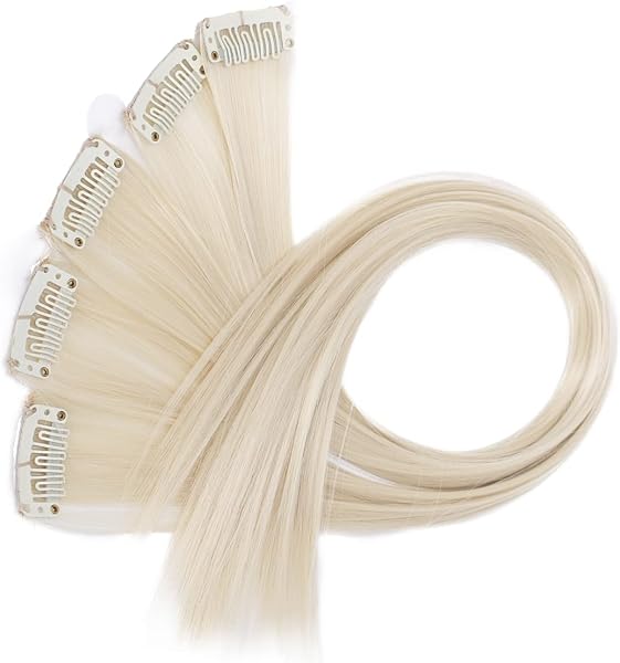 CAISHA 5 Teile Set 60cm Bunte Strähne Strähnchen Clip in Extension Haarverlängerung Glatt Langhaar Haarteil Blond BST129 - 1