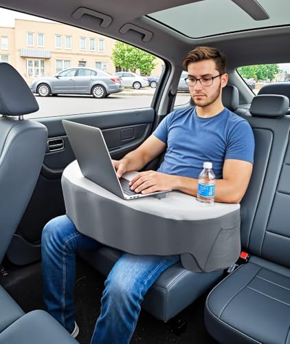 Image of Ergonomic Lap Desk Pillow with Cooling Memory Foam - Gaming Cushion for Bed, Laptop Support, and Reading Pillow with Armrest for Comfort at Home, Office, or Travel (Grey)