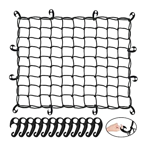 Mockins Black Heavy Duty 35" X 39" Bungee Cargo Net Stretches to 39" X 65" The Cargo Carrier Net Comes with 12 Hooks and can be Used with Any Car or Van SUV and Truck Cover