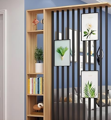Image of MKH KRAFTS Hand Carved Wooden Room Divider & Partition Panel Decorative Room Separator Open Divider for Living Room Kitchen Office (Iron-RODES) (80 X 60 Inch (9 Rodes))