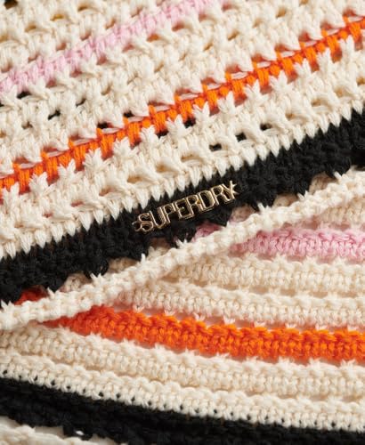 Superdry Haut court en crochet pour femme avec bretelles au niveau de la nuque, Crème au beurre à rayures, 38